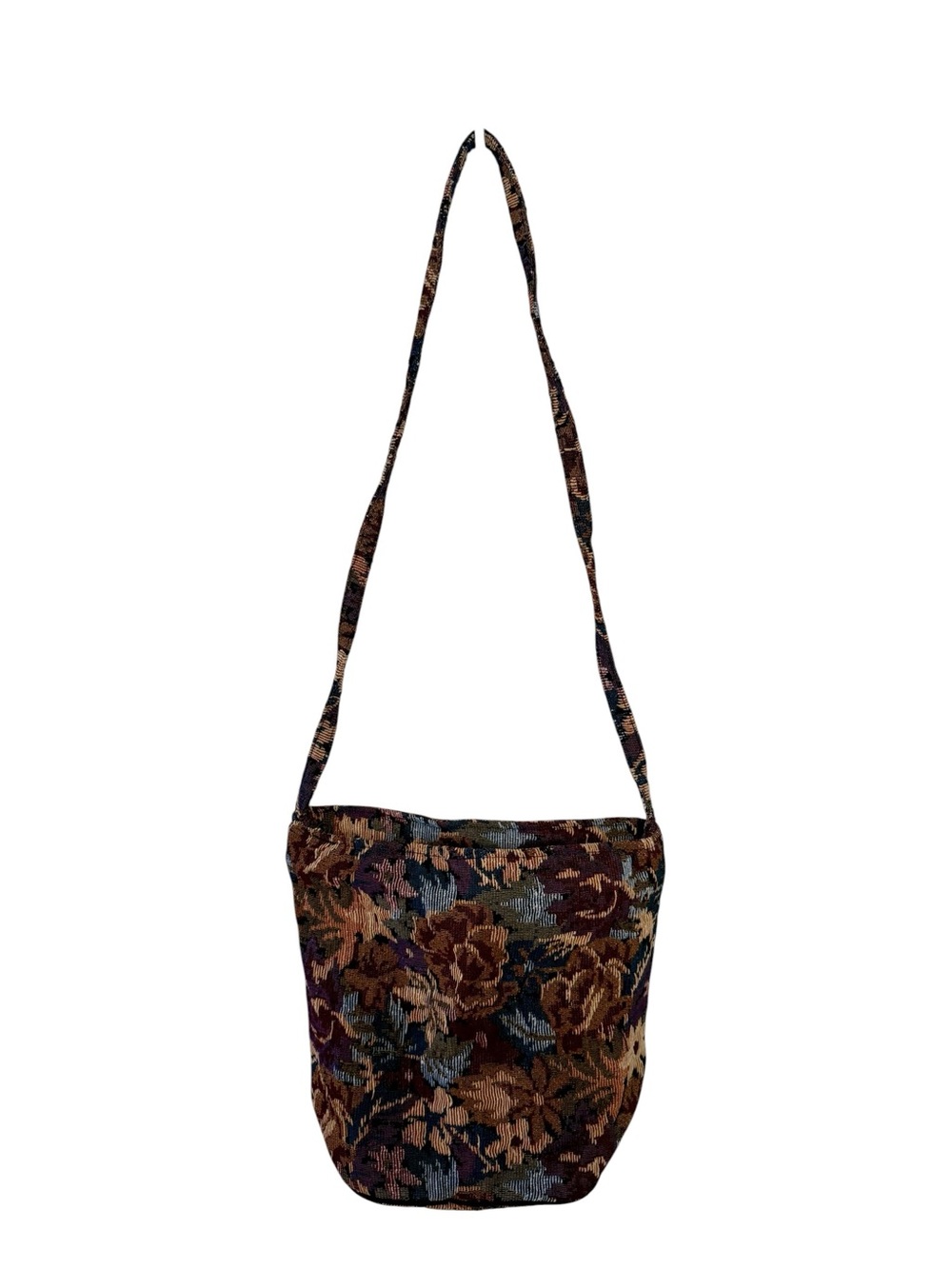 Vintage Tapestry Floral Fabric Crossbody Bag Brown Earth Tones Boho Hippie